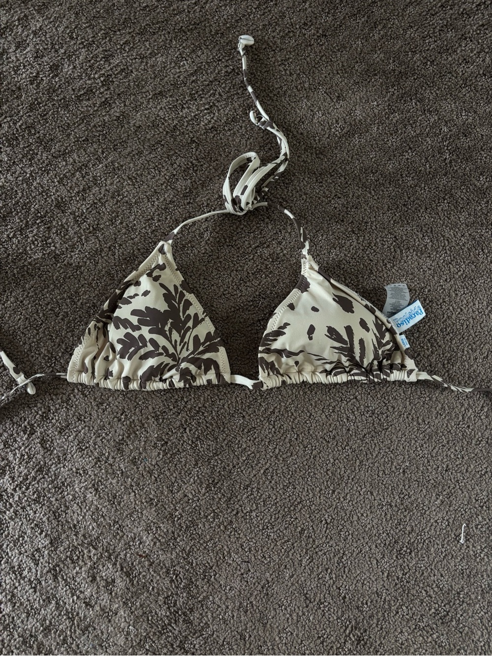 PacSun Cream and Brown Floral Triangle Bandeau Swim Top